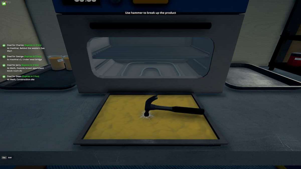 A big tab of Meth being broken by a hammer into smaller chunks in Schedule 1.