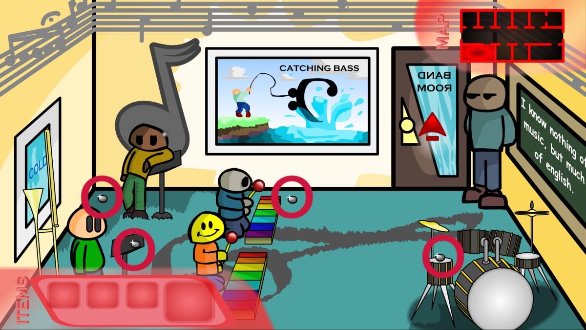 Riddle School 2 classroom showing where the four coins are