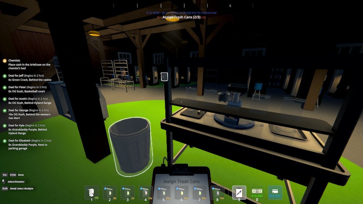 Trash can cleaning areas in Schedule 1.