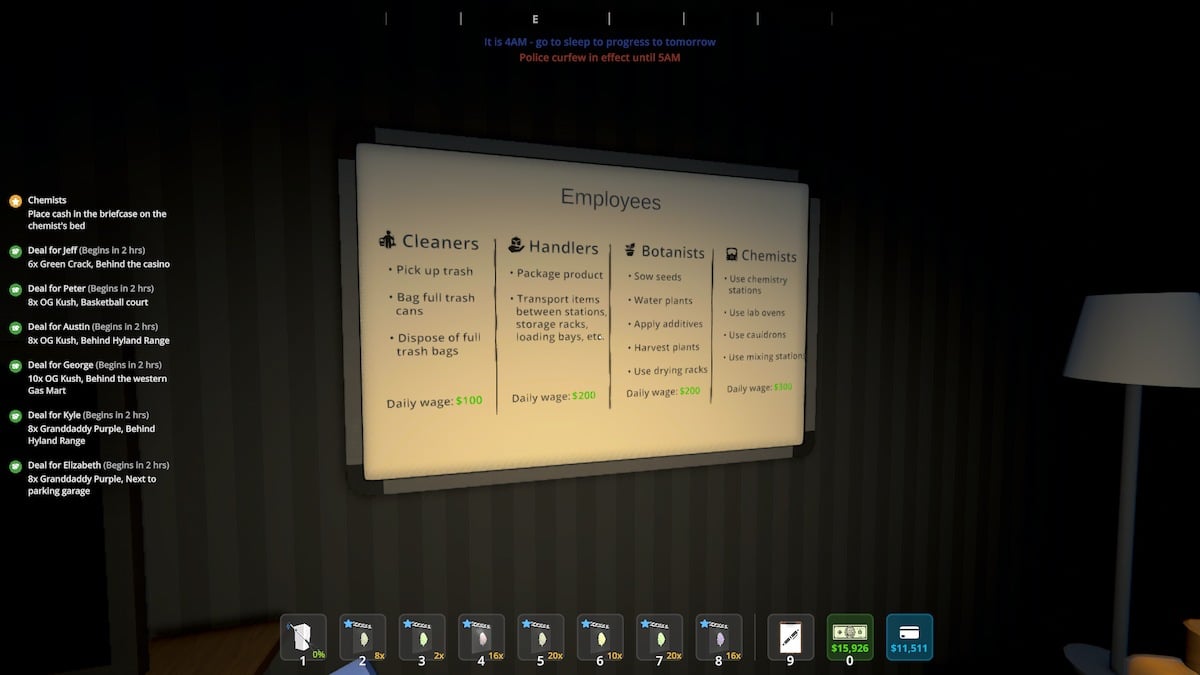 The hiring board in Manny's office in Schedule 1.