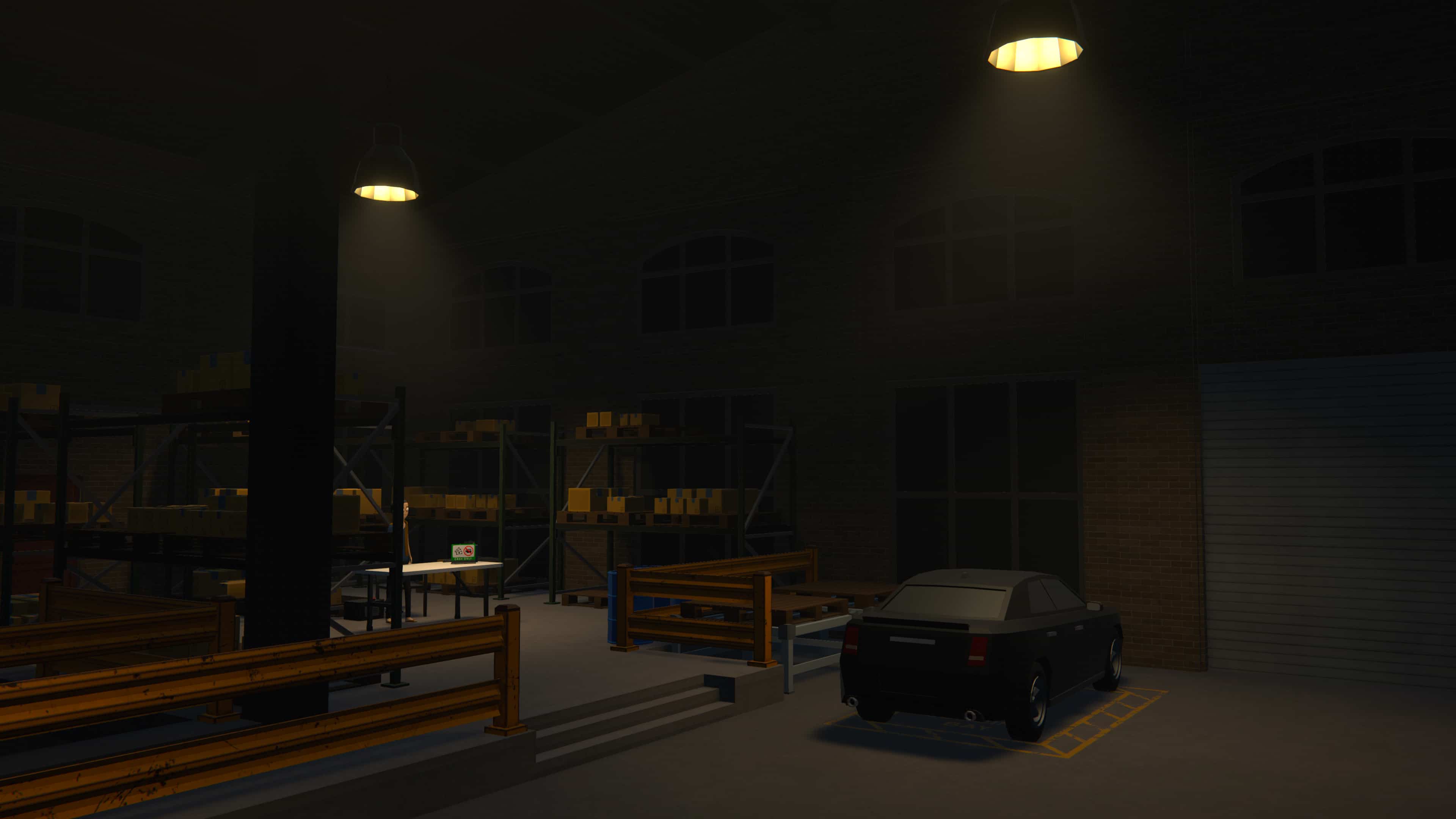 in-game image of the warehouse where you can find the gun vendor in schedule 1.