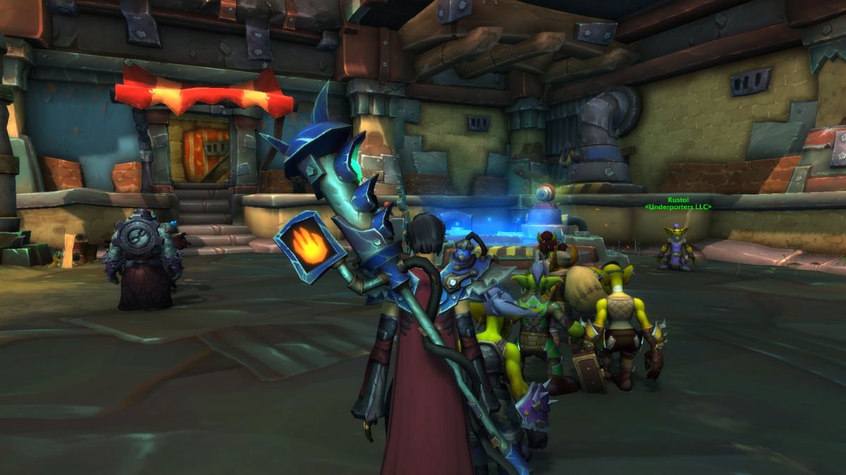 Player waiting in a queue to use an Undermine teleporter in World of Warcraft.