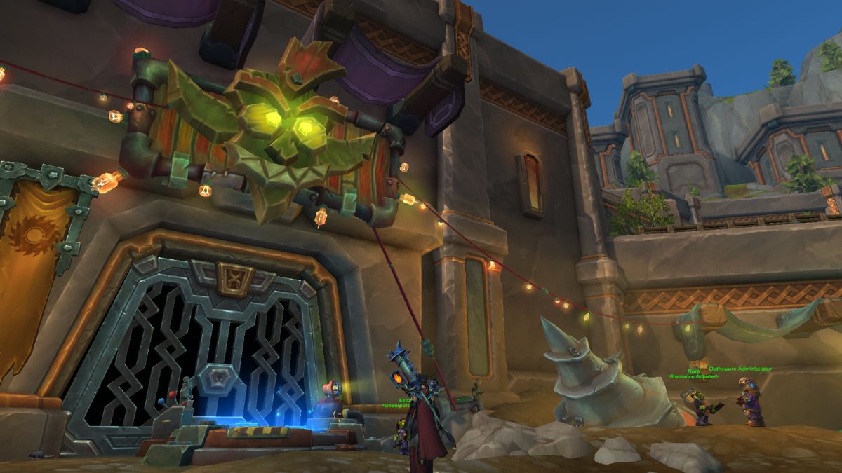 Teleporter to the Undermine city in World of Warcraft with Goblin light.