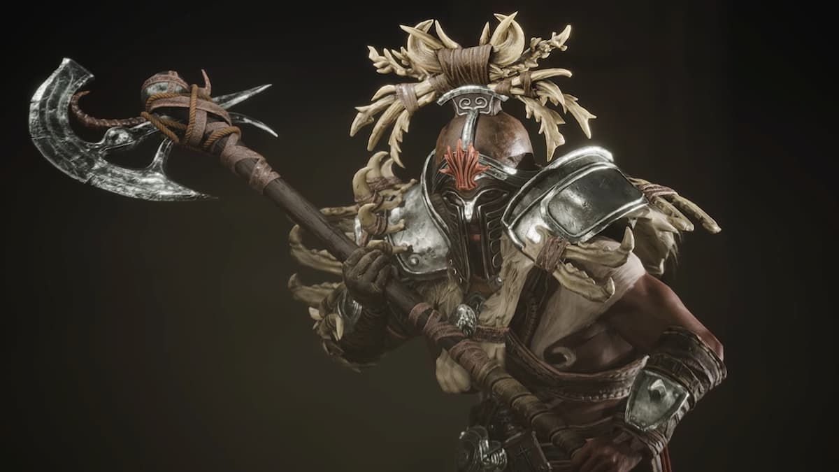 Warrior in Titan Quest 2 wielding a massive axe and wearing ornamental armor.