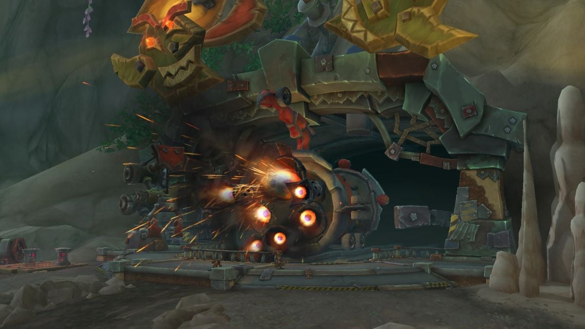 Rocket cutscene taking player to World of Warcraft Undermine city.