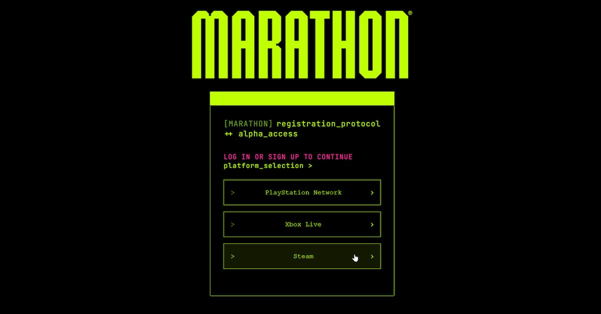 Select the desired platform for the Marathon closed alpha
