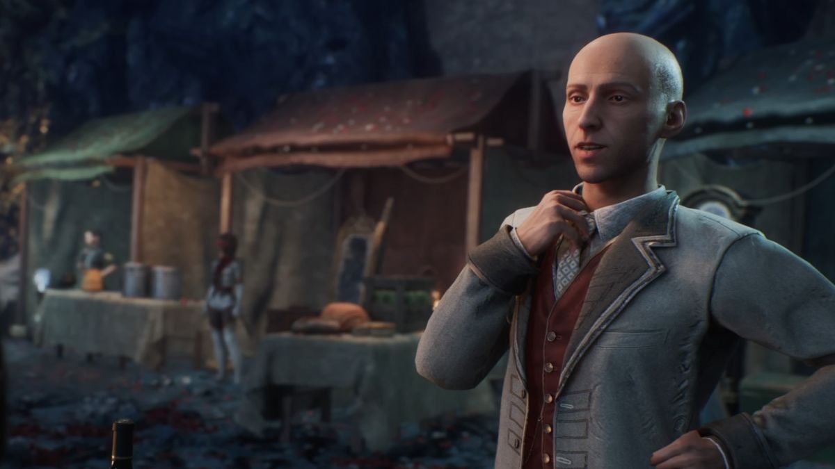 Antoine holding his hand up to his chin in Clair Obscur