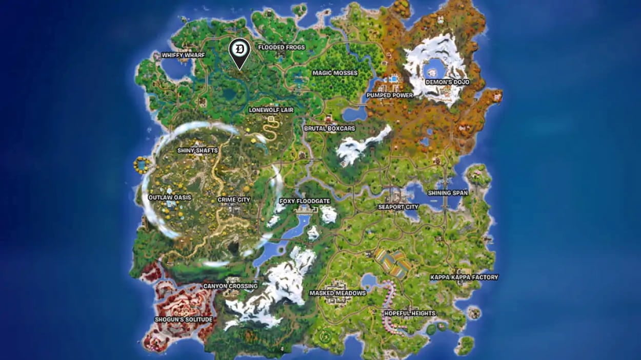 Image showing the location of The Living Forest in Fortnite.