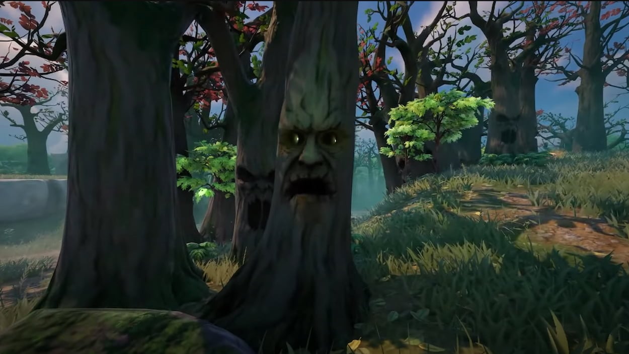 Image showing trees with faces in The Living Forest of Fortnite.