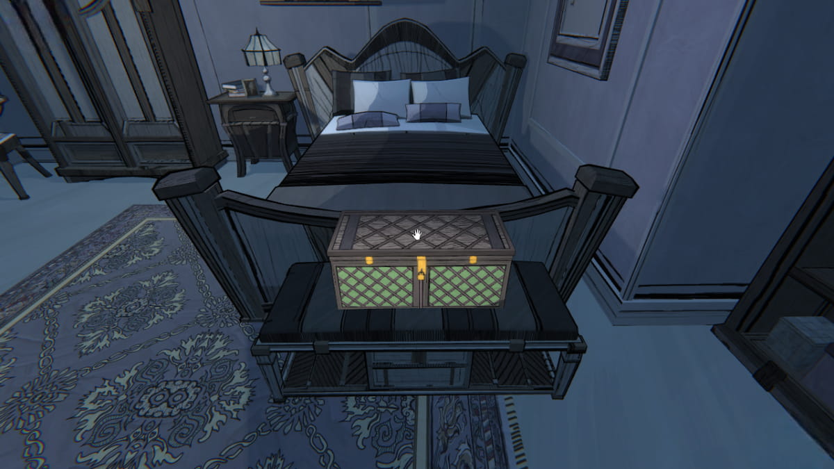 Picture showing a trunk in a bedroom in Blue Prince.