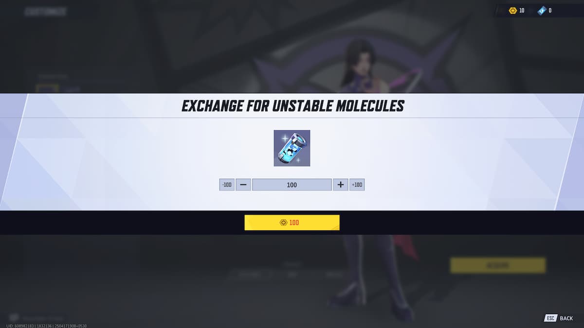 Unstable Molecules exchange page in Marvel Rivals