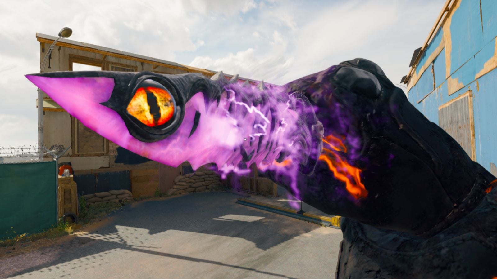 Inspecting Mind's Eye Knife, designed with violet color scheme and yellow eye, on Firing Range in Black Ops 6
