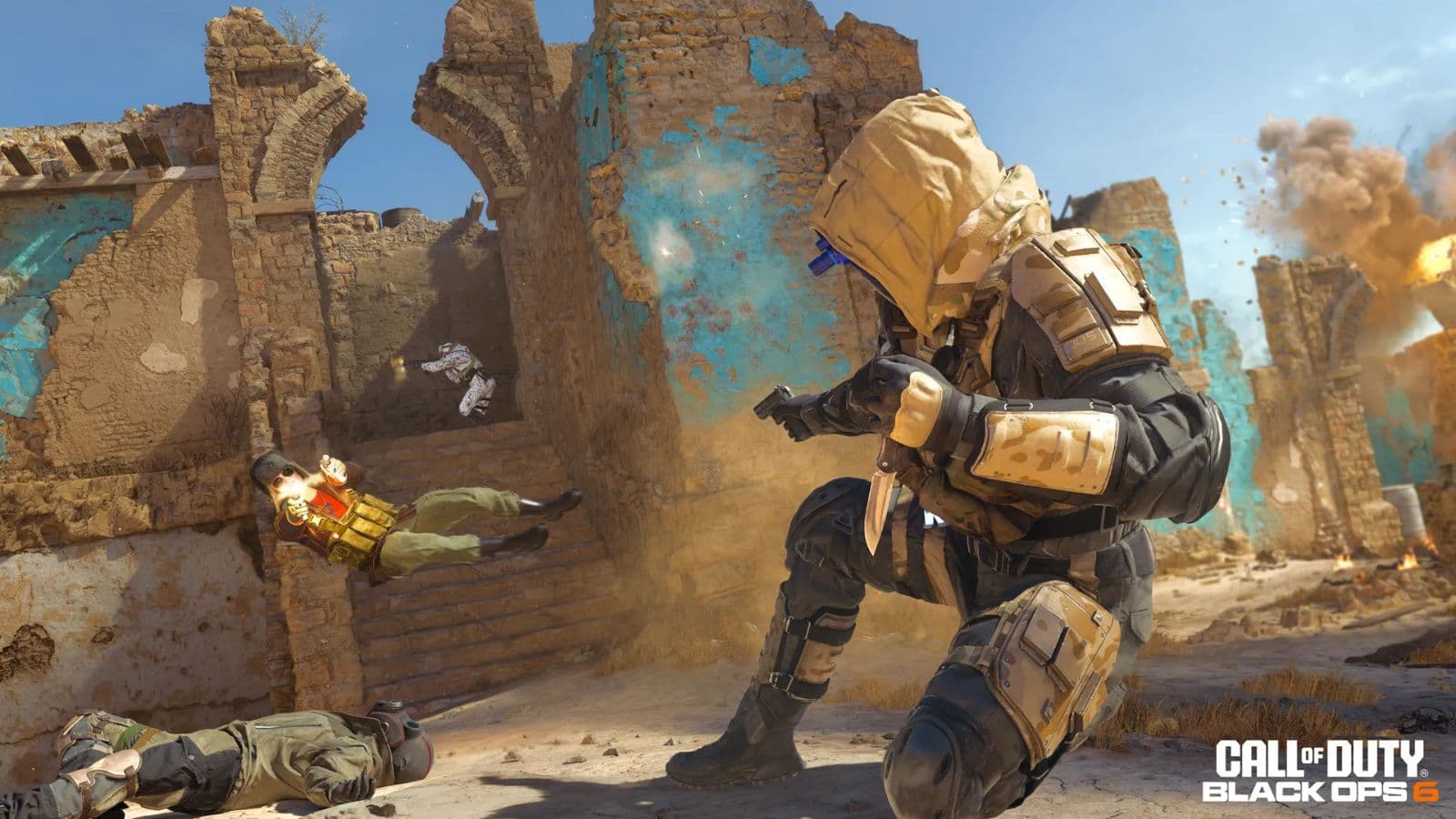 Call of Duty Black Ops 6 operator holding a knife on Bayblon map