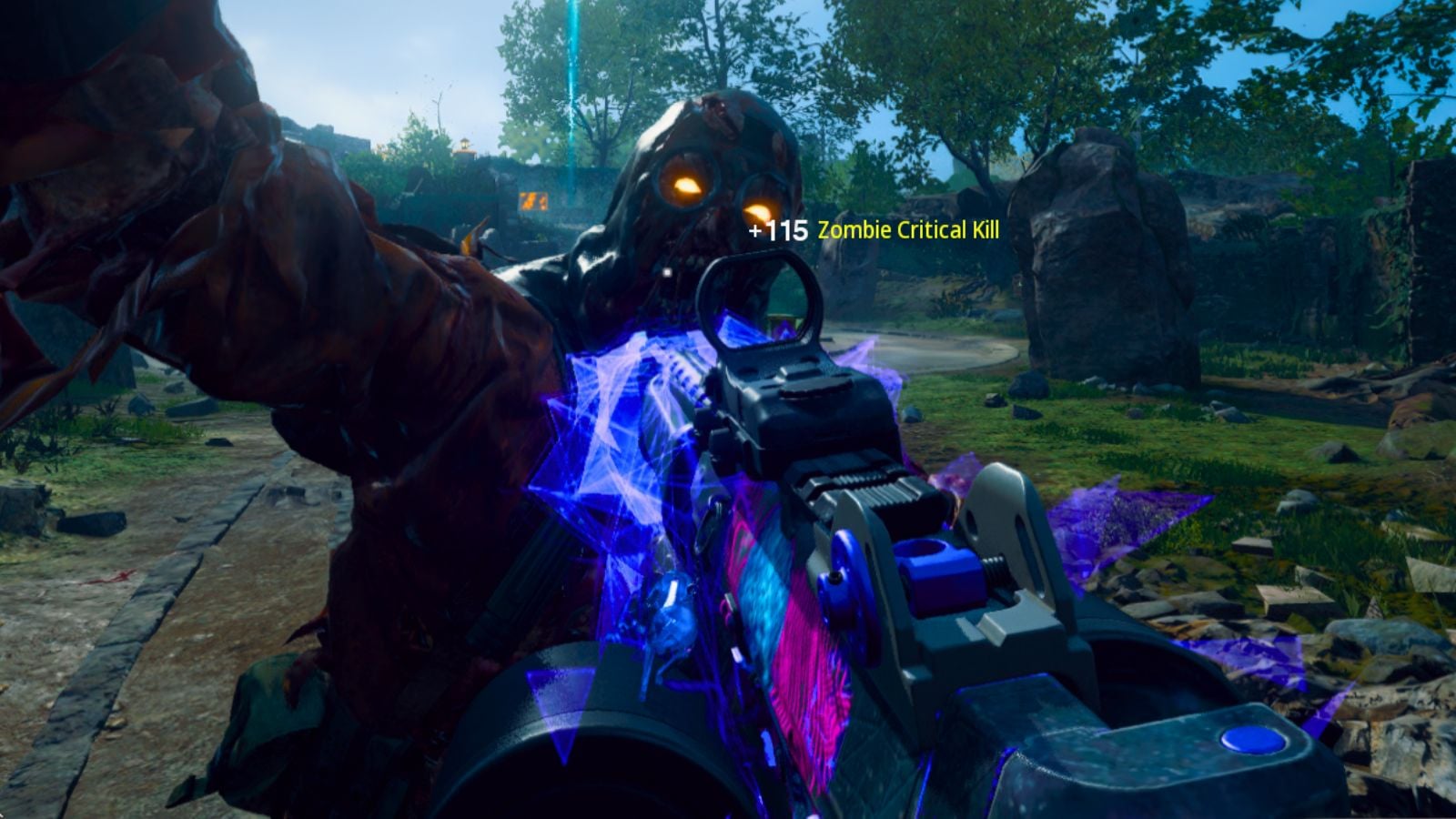 Getting attacked by a Zombie while equipped with the Krig C on Shattered Veil map in Black Ops 6 Zombies