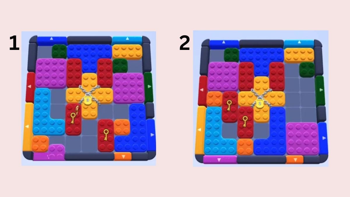 Color Block Jam level 45 solution screenshots pasted on a pink background.