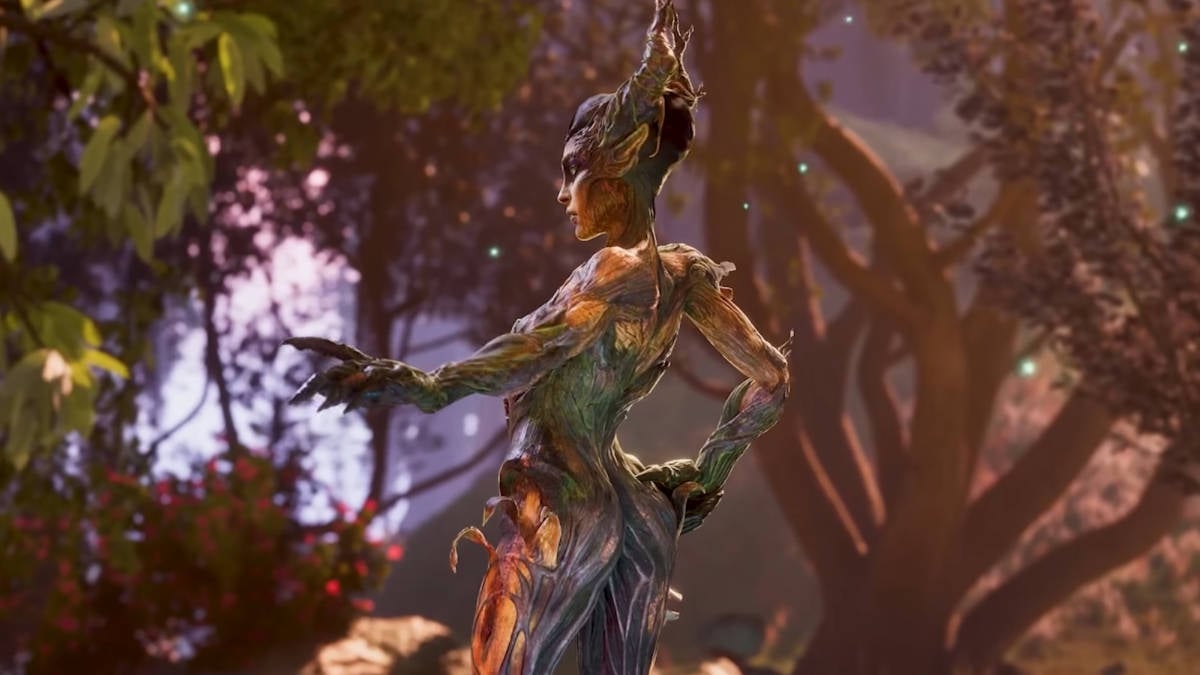 Oblivion Remastered max level: a dryad is walking through a forest.