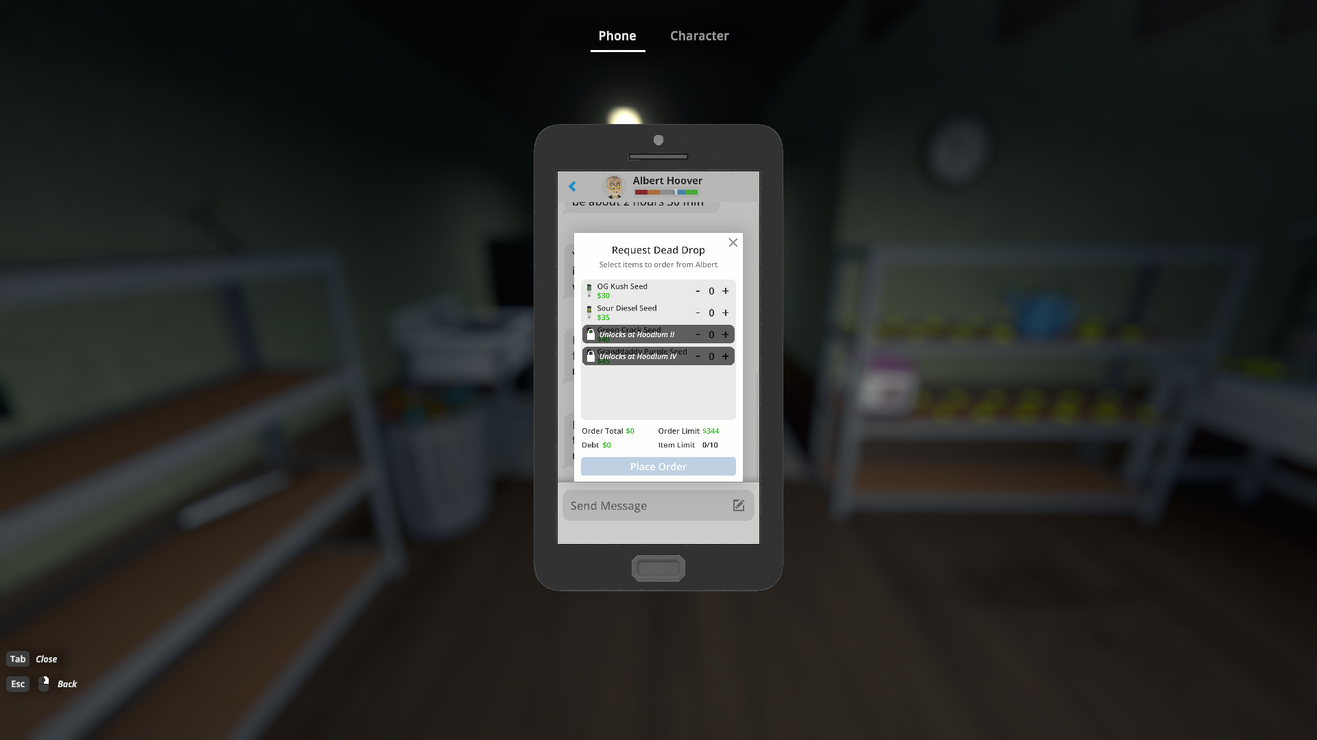 in-game screenshot featuring Albert Hoover's dead drop supply in Schedule 1.