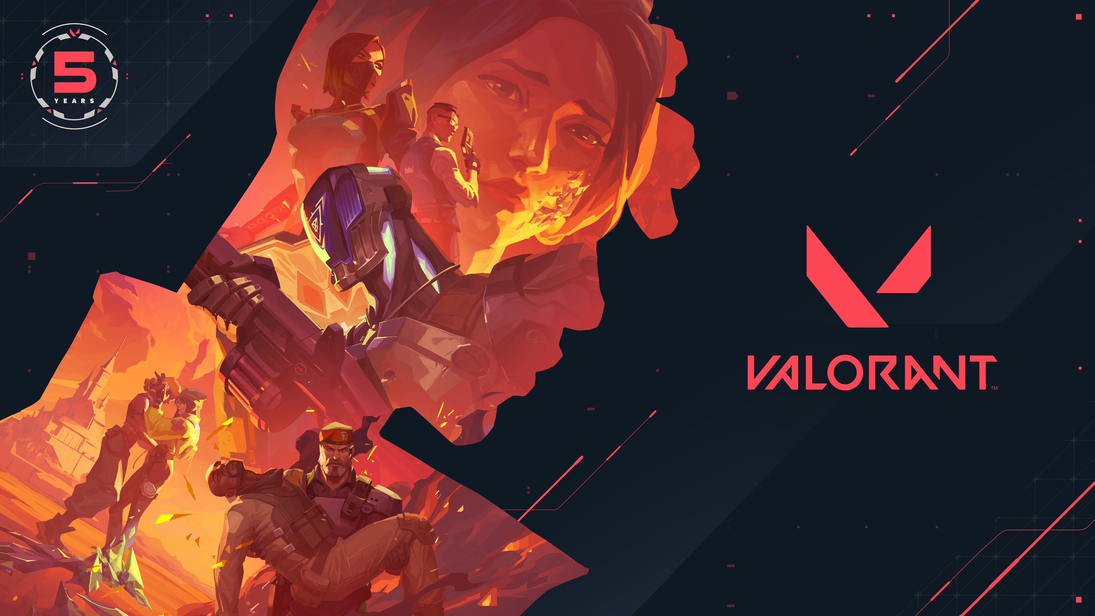 Silhoutte of Phoenix, with Sage, Viper, Chamber, KAYO, Raze, Killjoy, Brimstone, and Tejo inside, in VALORANT Season 25 Act 3 key art