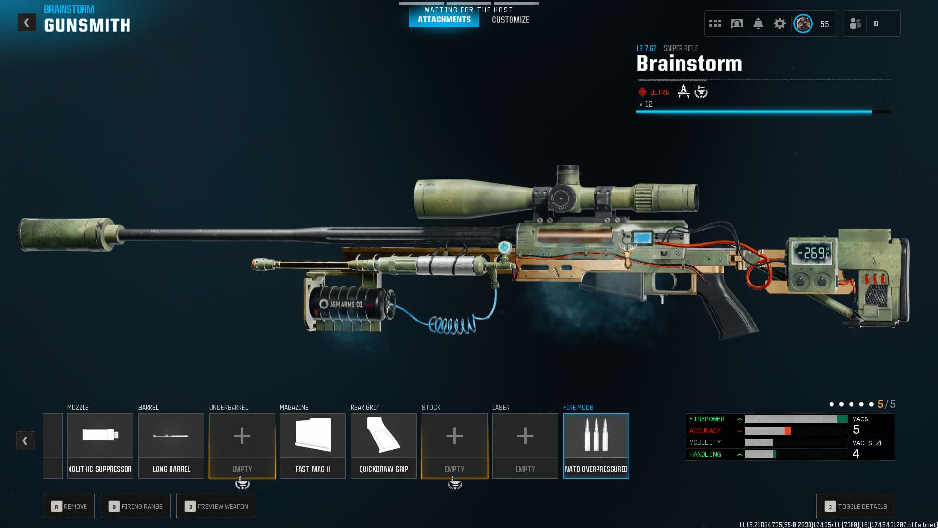 LR 7.62 loadout, one of the best snipers in Warzone season 3. The Brainstorm blueprint gives the gun a temperature meter and colored wires, while the camo covers it in mossy green.