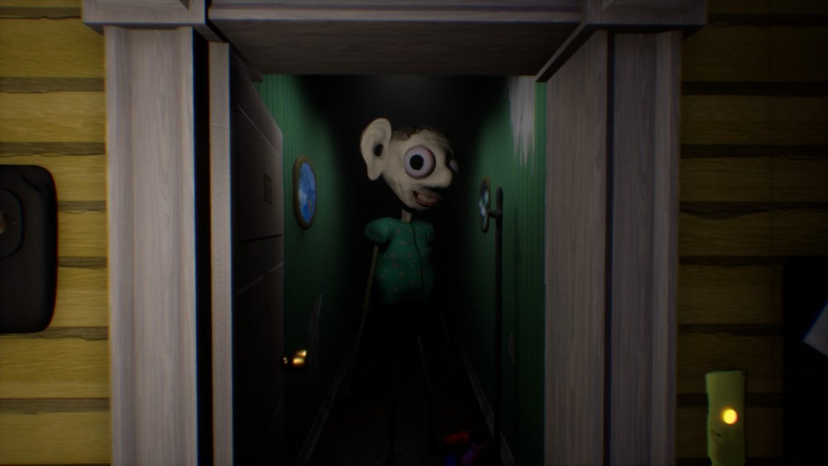 A side profile shot of Theo standing at the front door to 111