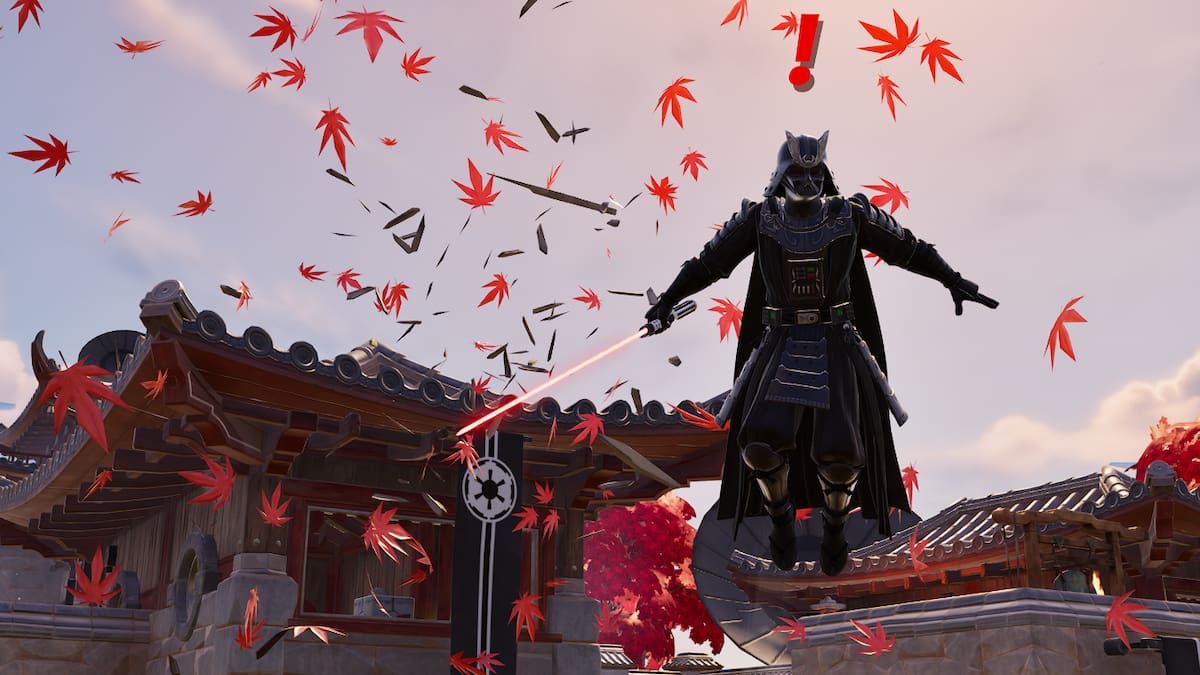 Picture showing Darth Vader Samurai rising in the air in Fortnite.