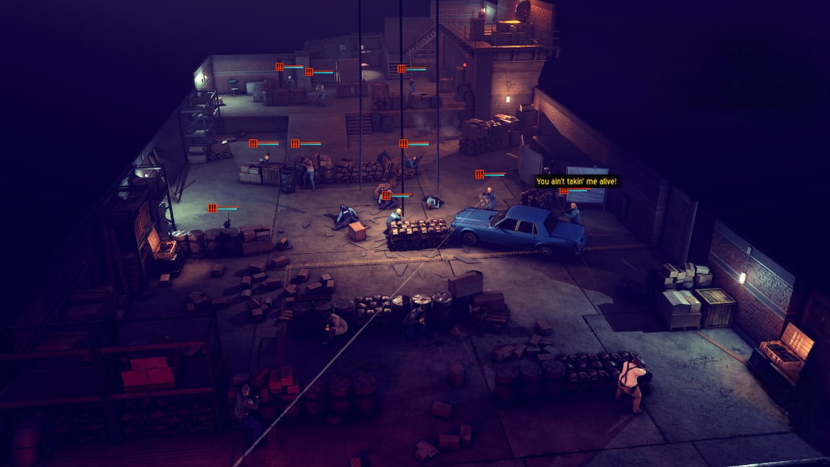 Picture showing a gunfight between the cops and the bad guys in The Precinct.