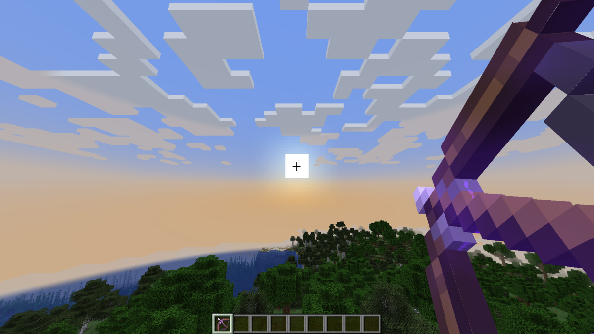 Shooting a bow in Minecraft.