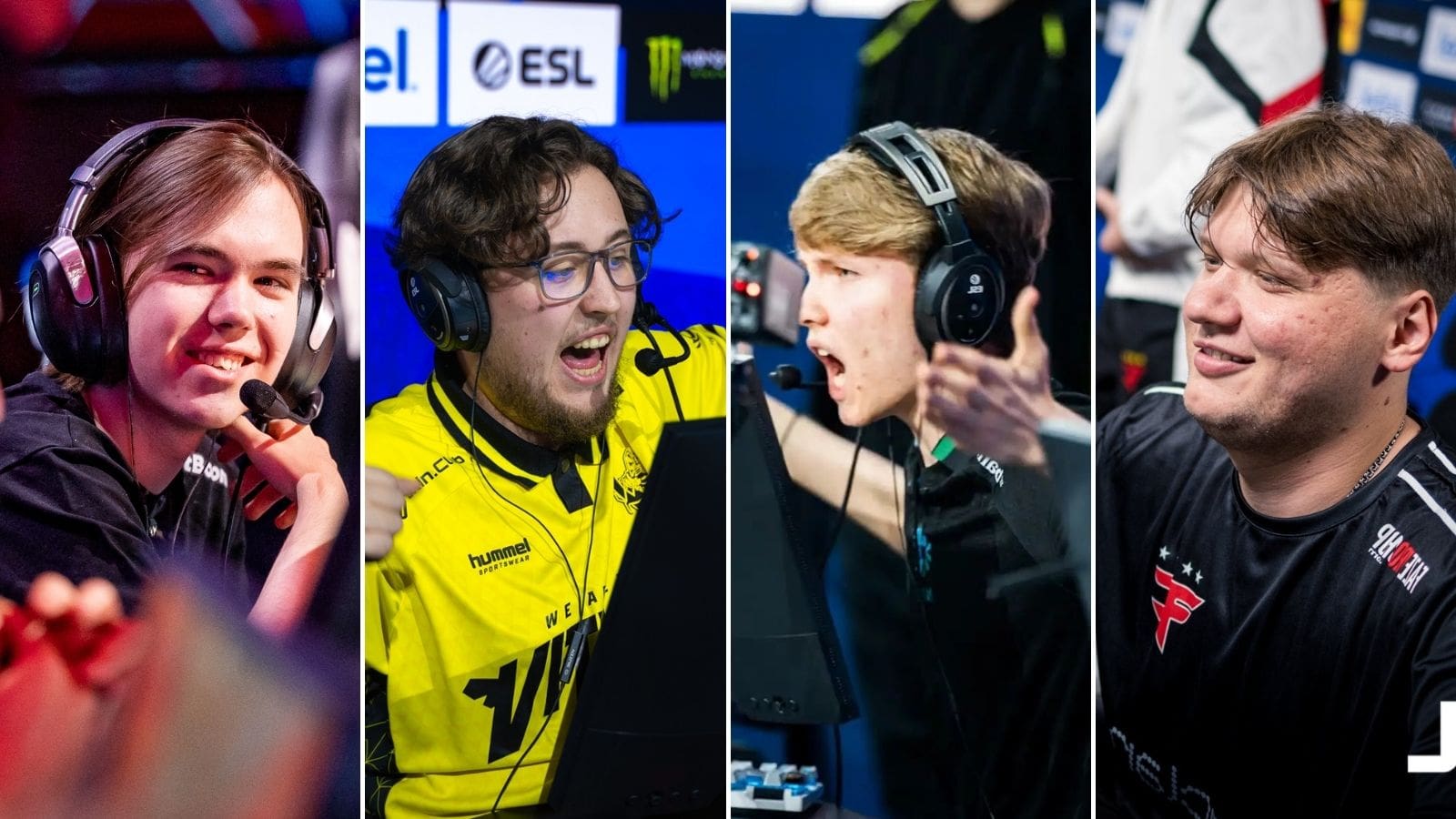 CS2 players donk of Team Spirit, ZywOo of Team Vitality, m0NESY of Team Falcons, and s1mple of FaZe Clan star in the BLAST Austin Major 2025, this year's first CS2 Major tournament.