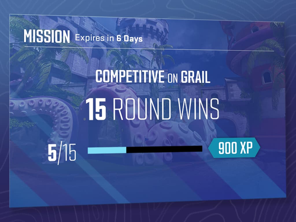 One of the Weekly Missions, a feature introduced in the CS2 update on May 8, 2025. This requires a player to win 15 rounds in Competitive mode on Grail map.