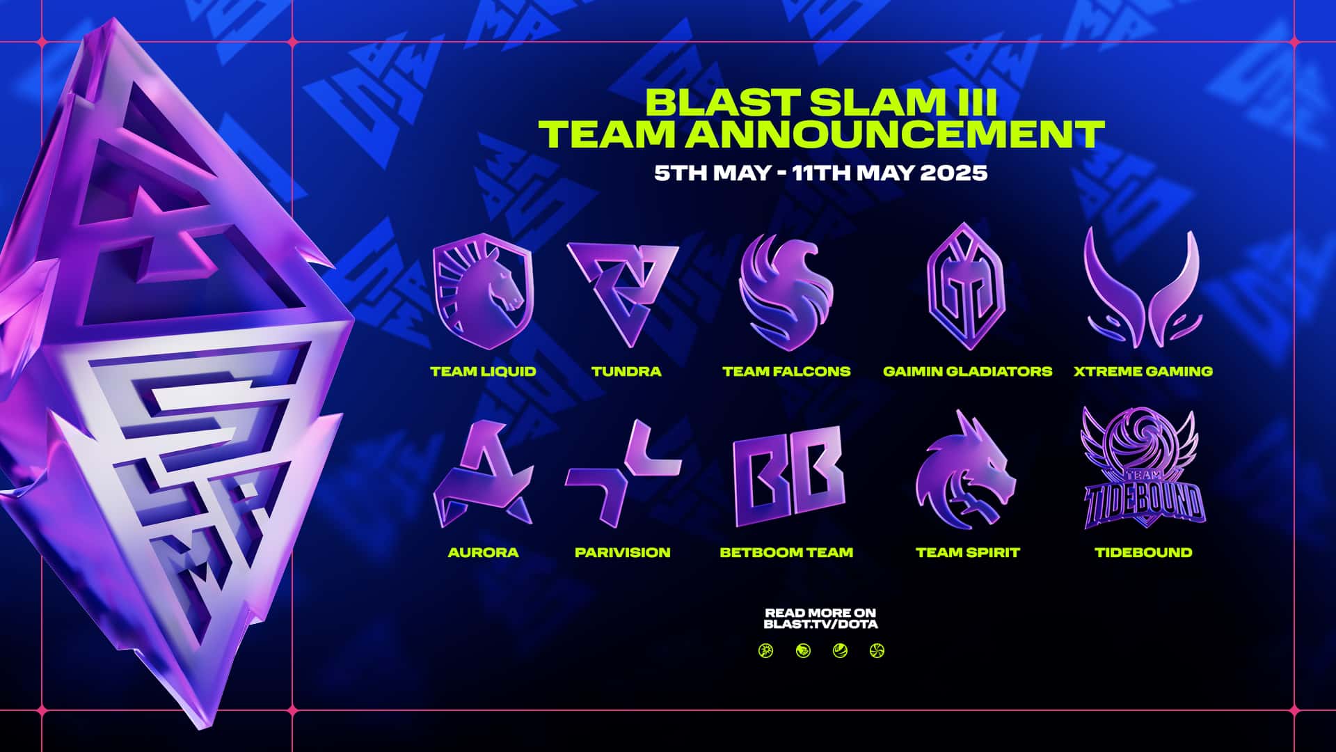 cover art featuring all the invited teams for Dota 2 BLAST Slam III.
