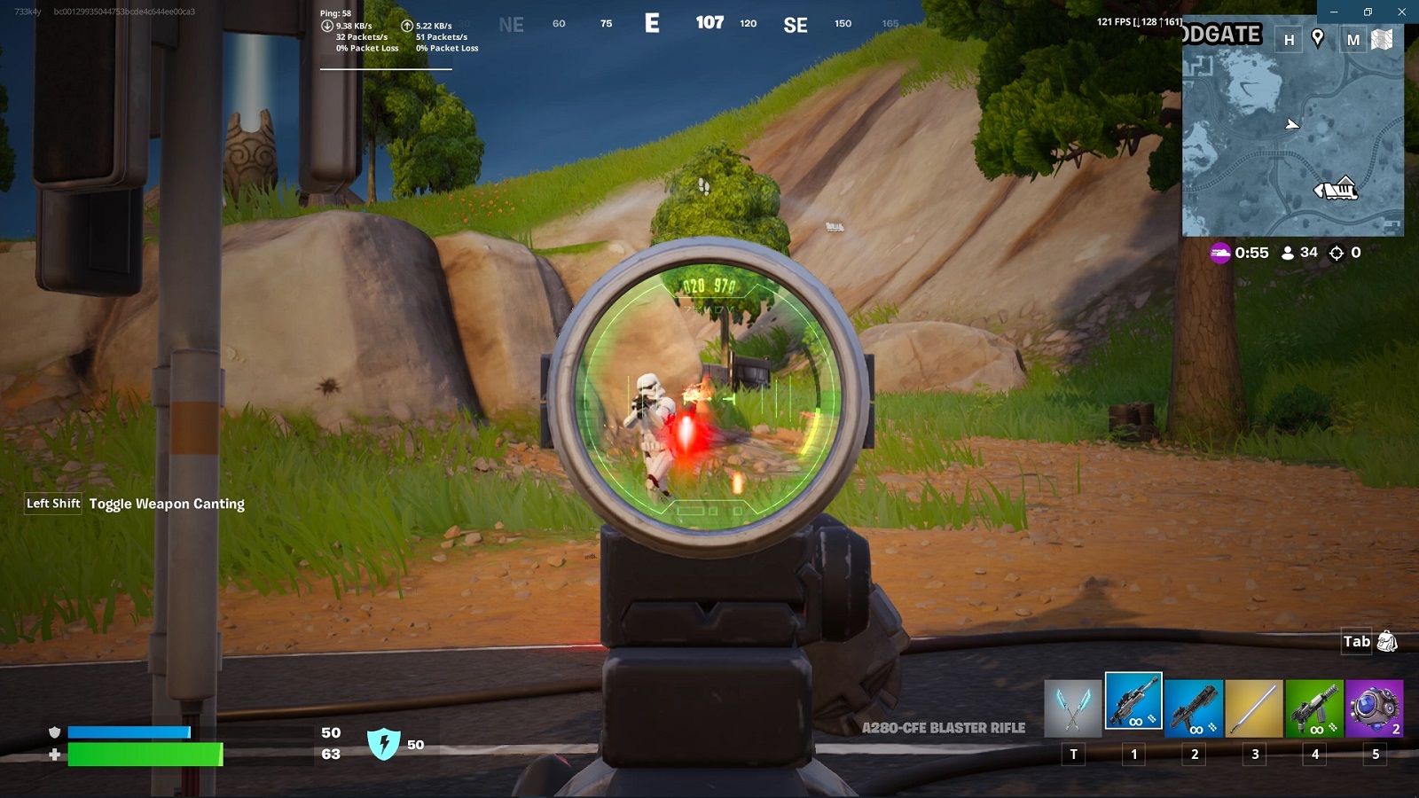 in-game screenshot featuring an Imperial Stormtrooper in Fortnite.
