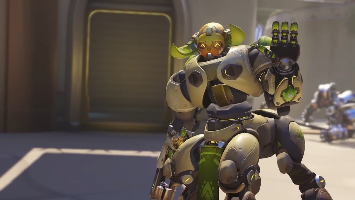 Orisa waving in Overwatch.
