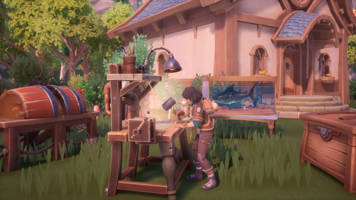 Player character using their worktable