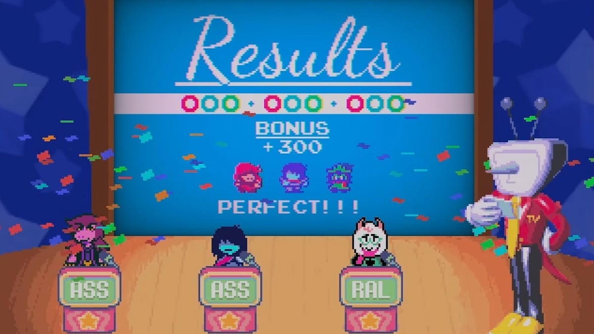 Picture showing results in Mr. Tenna TV show in DELTARUNE chapter three.