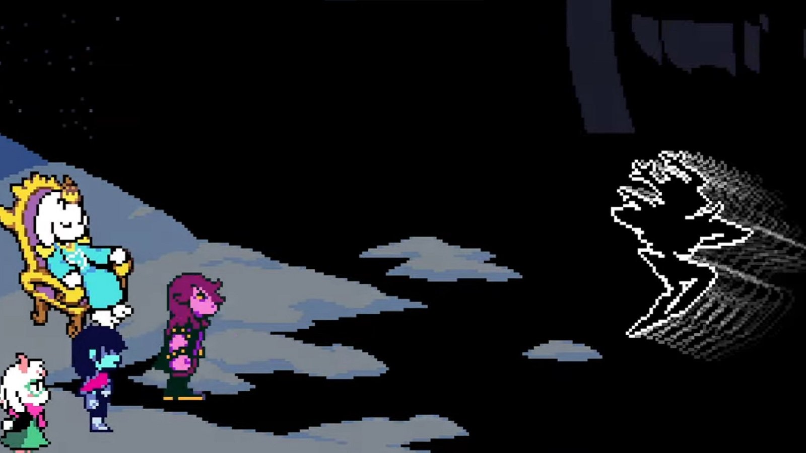 in-game screenshot featuring the Roaring Knight secret boss in DELTARUNE.