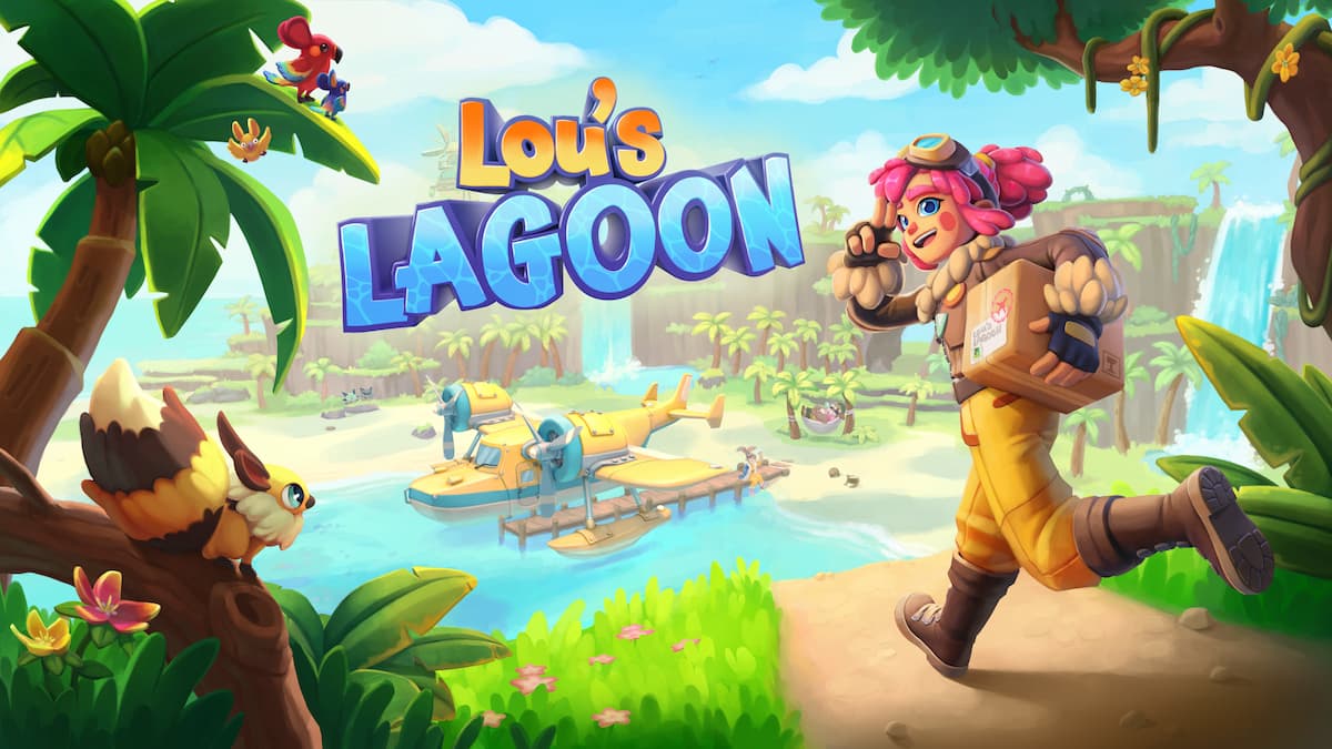 Lou's lagoon feature image with cartoon character in a jumpsuit and goggles with pink hair
