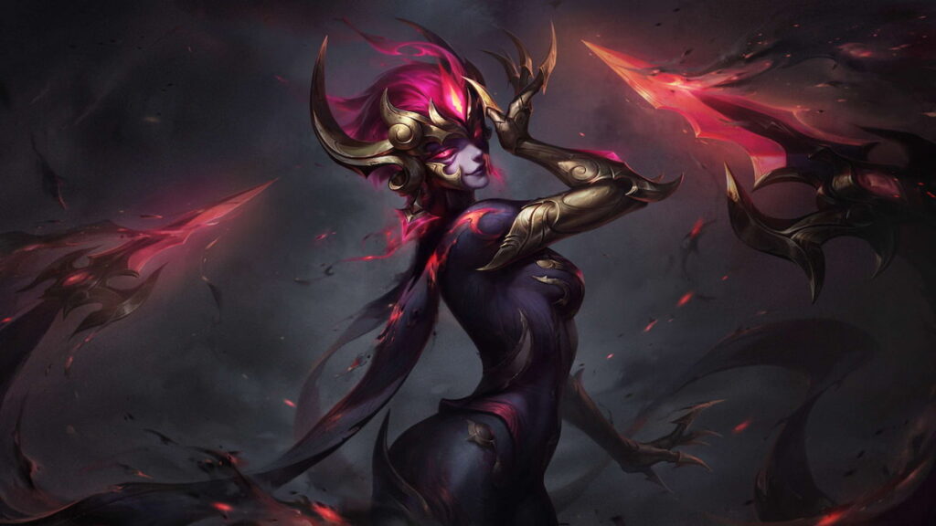 Picture showing Nightbringer Evelynn in League of Legends.