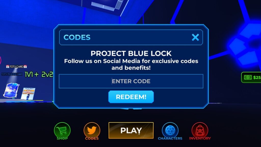 in-game screenshot featuring the in-game code redemption pop up.