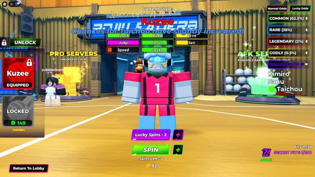 Picture showing the Taichaou spins in Volleyball Legends.
