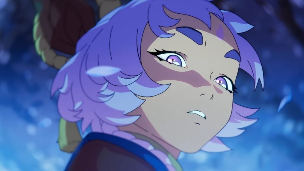 An image from a League of Legends animated trailer that features Yunara's spirit blossom skin.