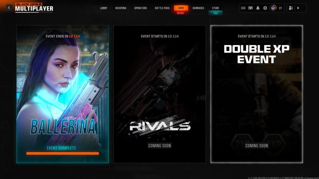 Upcoming double XP event shown in Black Ops 6 Event tab.