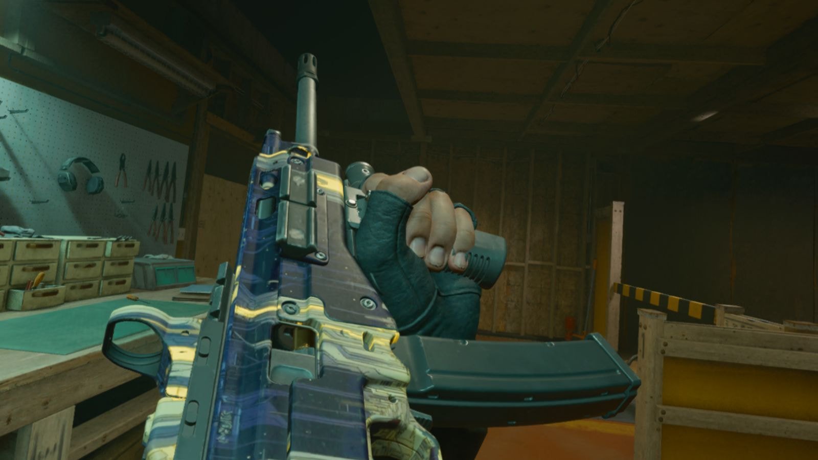 Inspecting the LC10 equipped with the G-Grip attachment in Black Ops 6's firing range.