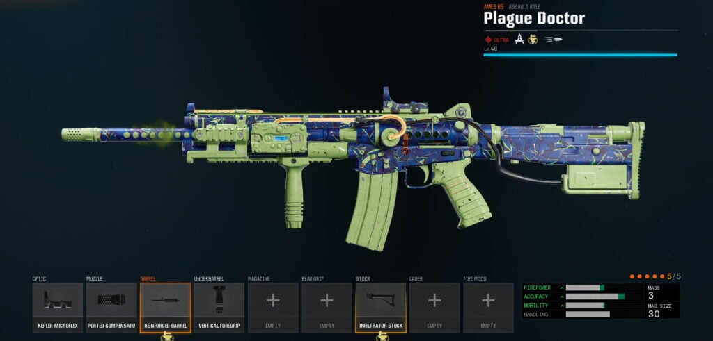 AMES 85 build, one of the best ranked loadouts in Black Ops 6 season 4.