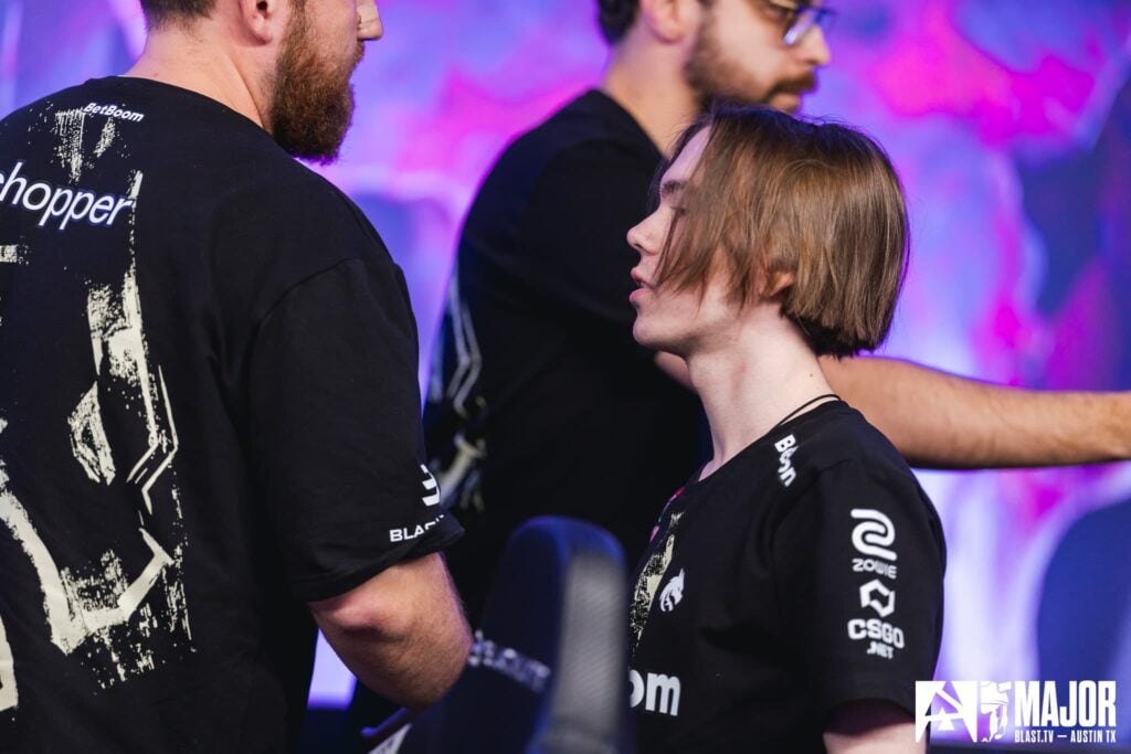 donk and Team Spirit stand up after a match at the BLAST Austin Major 2025.