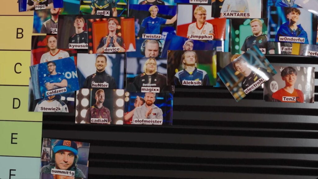 S1mple's tier list showing TenZ among Counter-Strike players in a recent YouTube video by FaZe Clan.