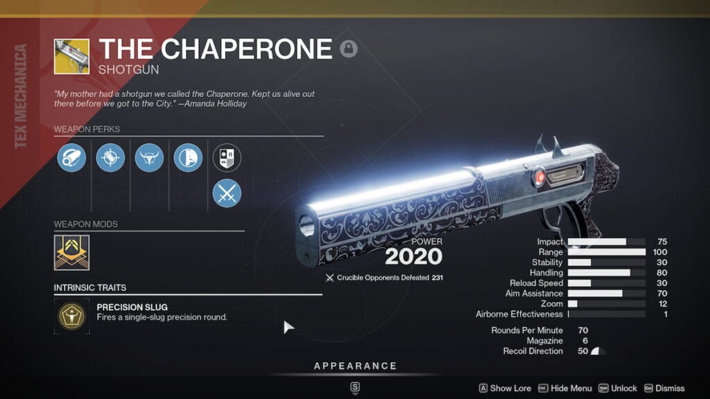 The Chaperone shotgun in Destiny 2