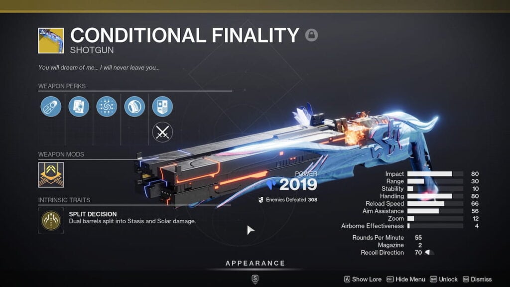 Conditional Finality shotgun in Destiny 2