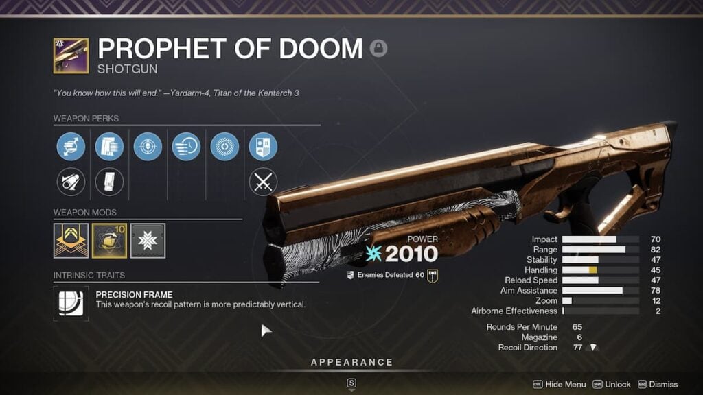 Prophet of Doom shotgun in Destiny 2