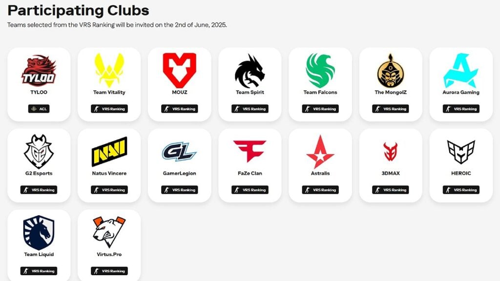 all teams participating in EWC 2025 Counter-Strike 2 tournament