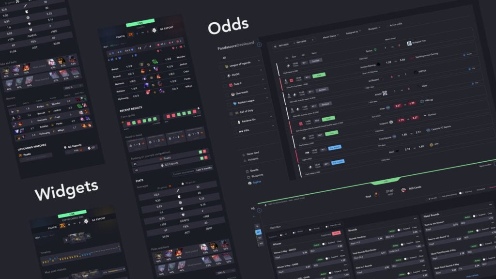 PandaScore user interface highlighting odds and widgets.
